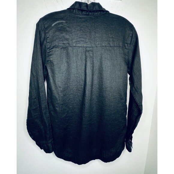 garnet Hill Black Linen Button Front Long Sleeve Tunic Shirt size small pocket - Picture 9 of 10